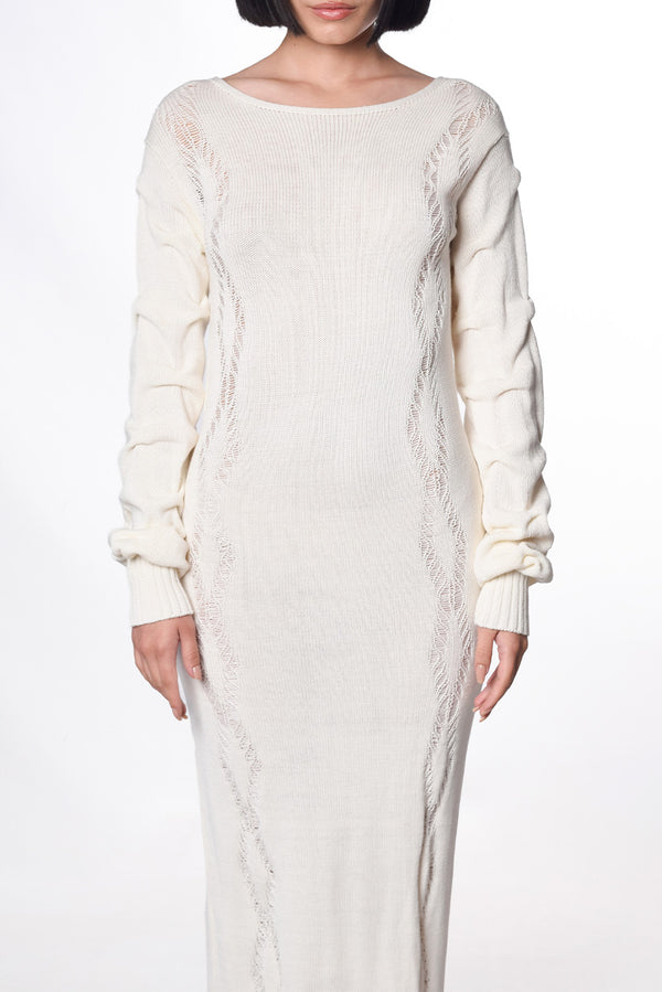 Vestido V desagujado Crudo