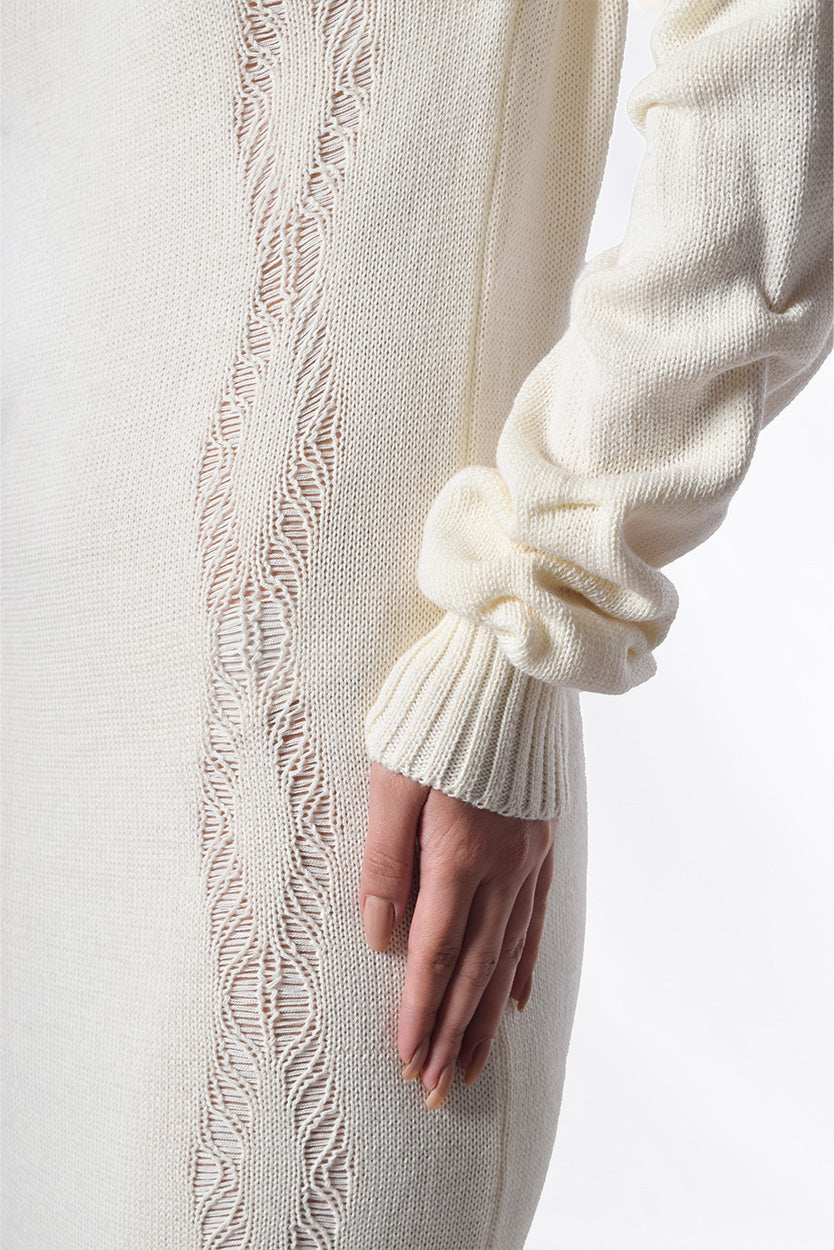 Vestido V desagujado Crudo