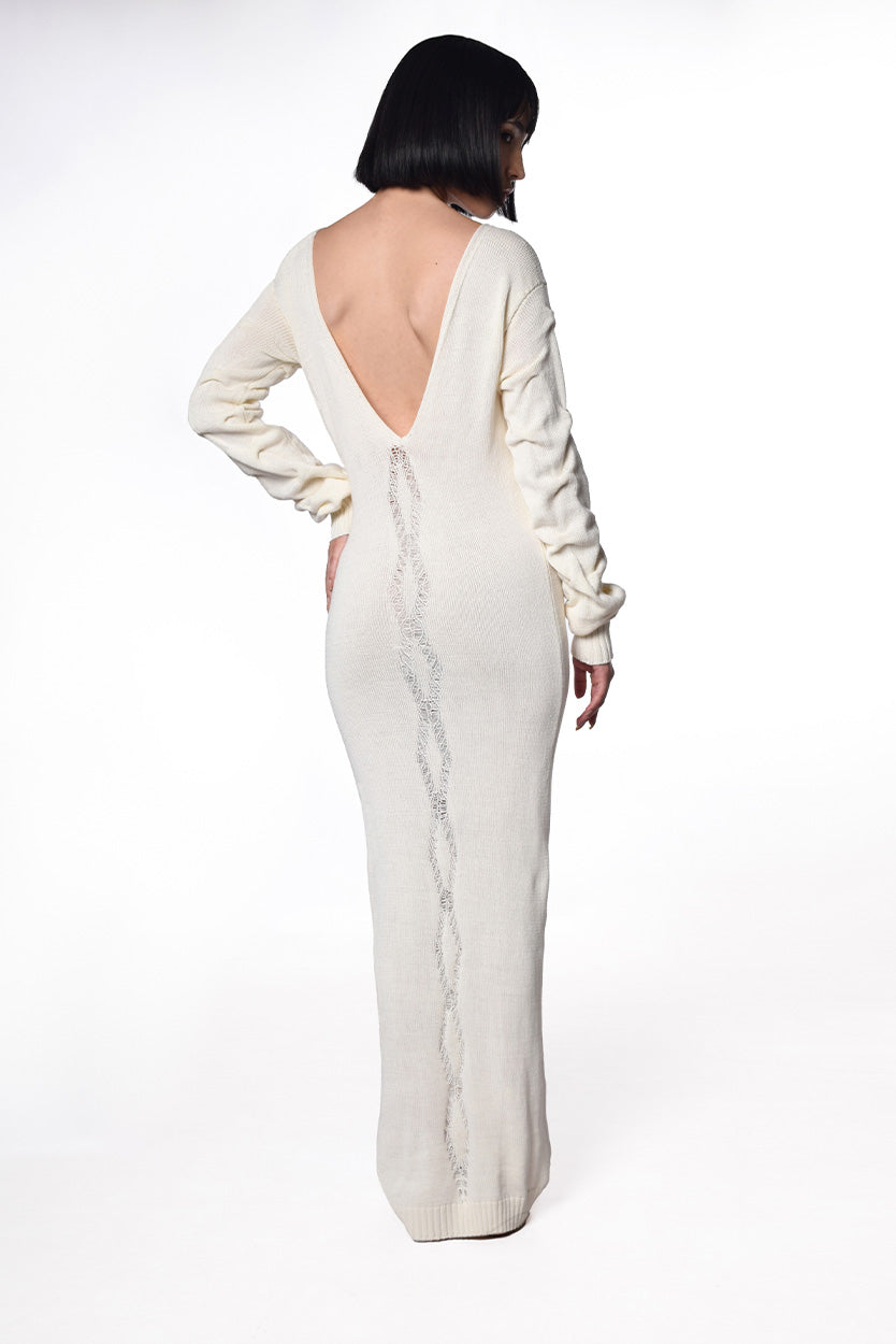 Vestido V desagujado Crudo